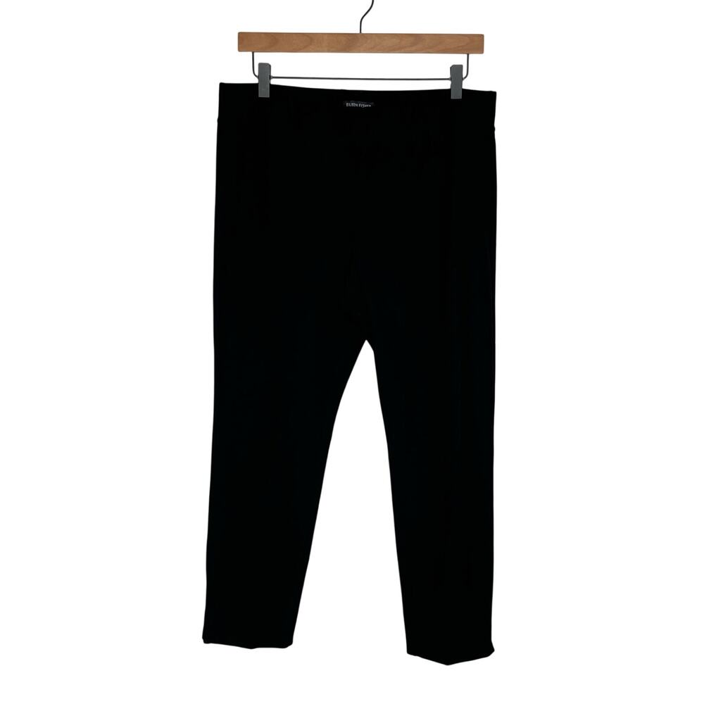 Eileen Fisher Black Ankle Crop Crepe Pants M Medium Pull-On Stretch Side Slit